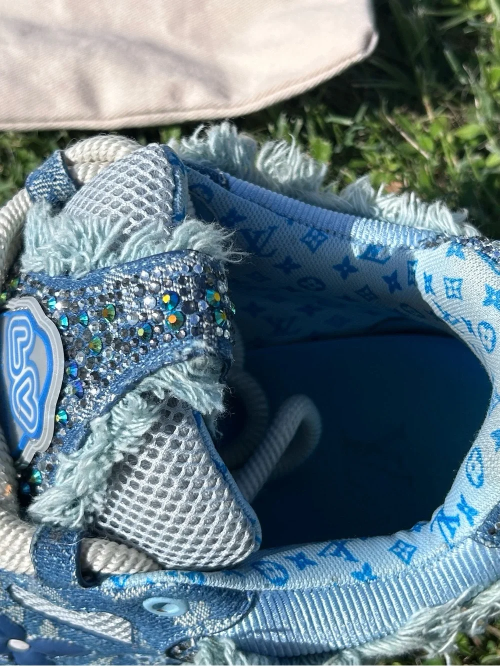 Louis Vuitton Kids Blue Denim LV Trainer Sneakers with Light Blue Accents